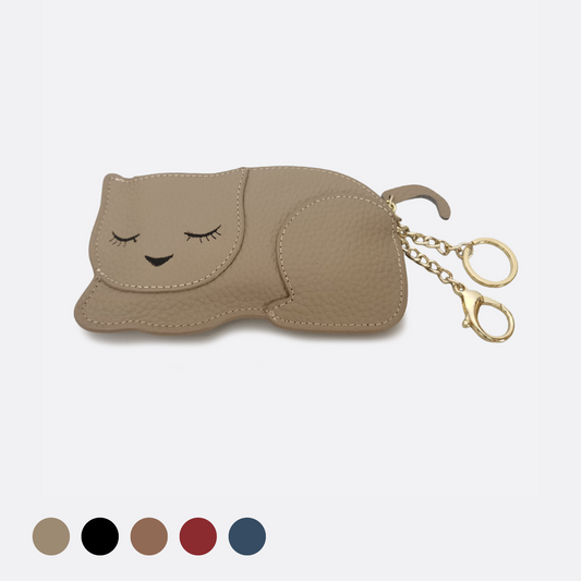 Women's and children's genuine cowhide leather cat card holder pouch bag charm V2