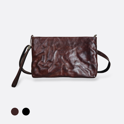 Unisex genuine cowhide leather two way clutch with sling and wrist strap