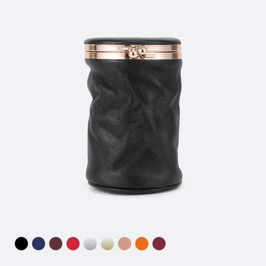 Women's genuine cowhide leather cylinder kiss lock vanity pouch
