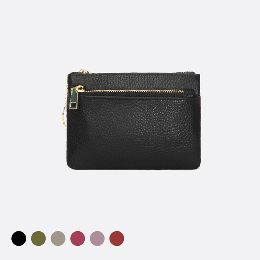 Women's genuine cowhide leather pouch Double zip design