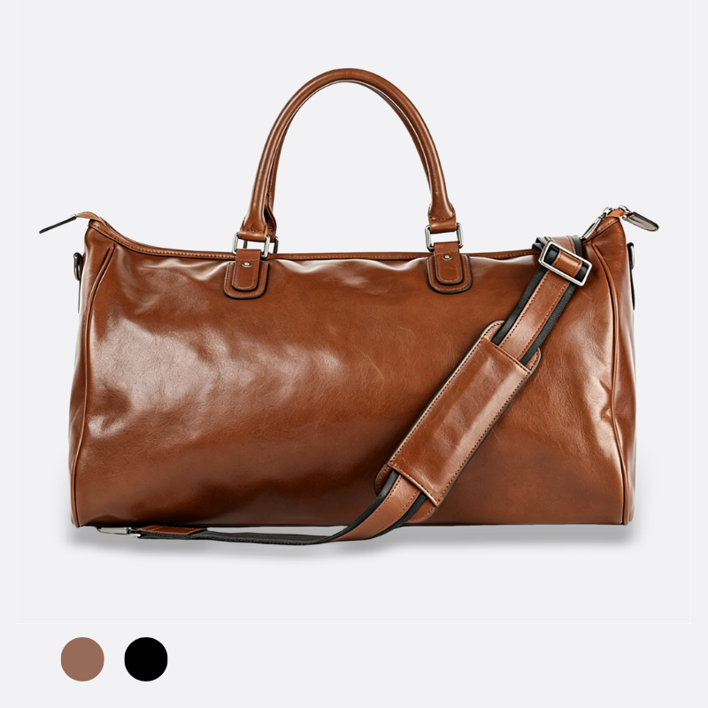 Unisex Women's and Men's genuine cowhide leather duffel travel bag with luggage sleeve