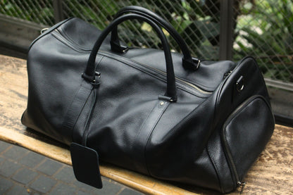 Unisex Women's and Men's genuine cowhide leather duffel travel bag barrel design