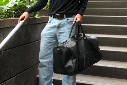 Unisex Women's and Men's genuine cowhide leather duffel travel bag barrel design