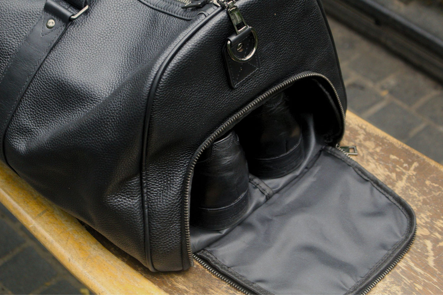Unisex Women's and Men's genuine cowhide leather duffel travel bag barrel design