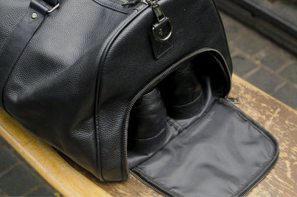 Unisex Women's and Men's genuine cowhide leather duffel travel bag barrel design