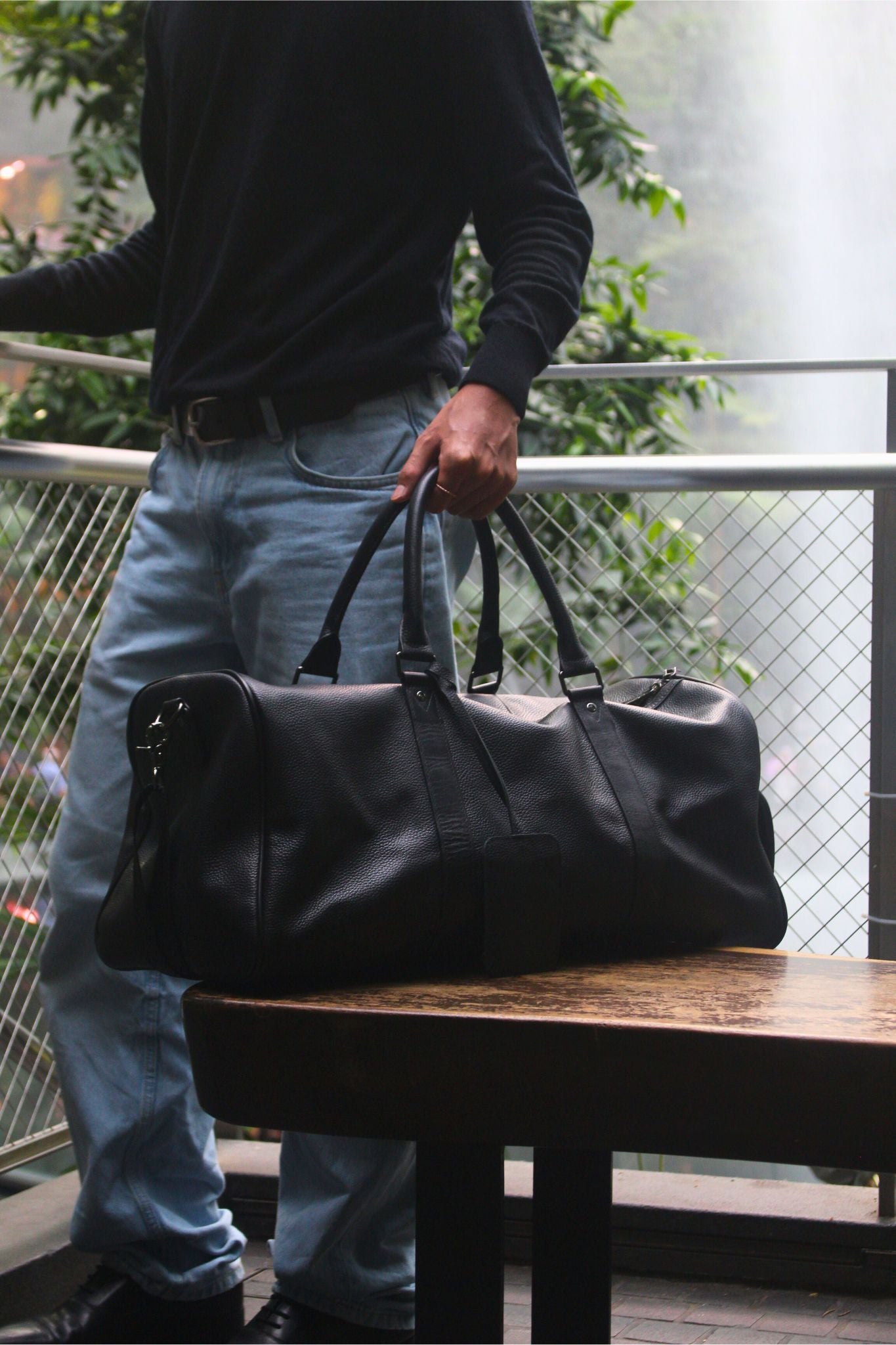 Unisex Women's and Men's genuine cowhide leather duffel travel bag barrel design