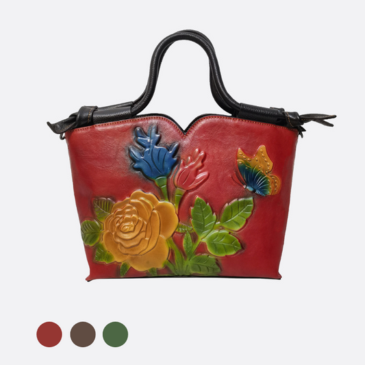 Women's embossed genuine cowhide leather handbag Ellipse design