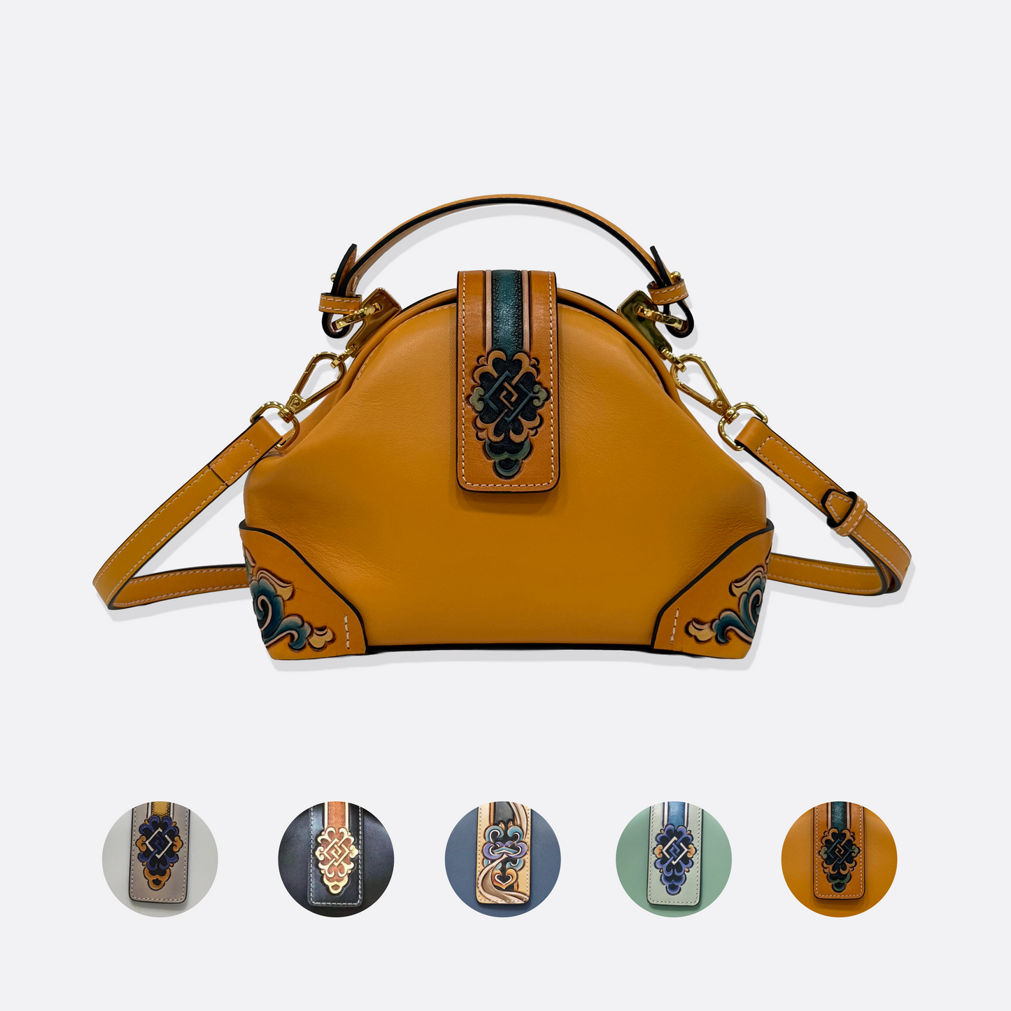 Women's genuine cowhide leather engraved handbag Crescent V2 design