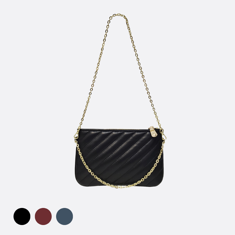 Women's lambskin falten design chain clutch wallet with removable strap