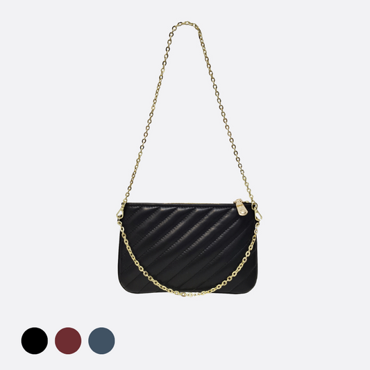 Women's lambskin falten design chain clutch wallet with removable strap