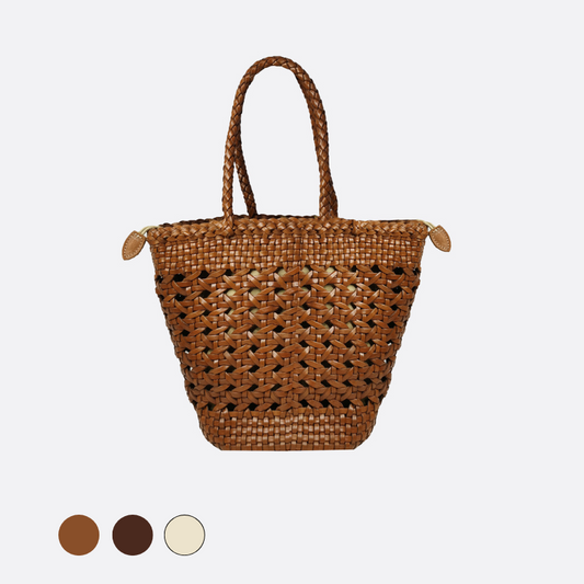 Women's genuine cowhide leather handbag Handwoven Basket V2 design