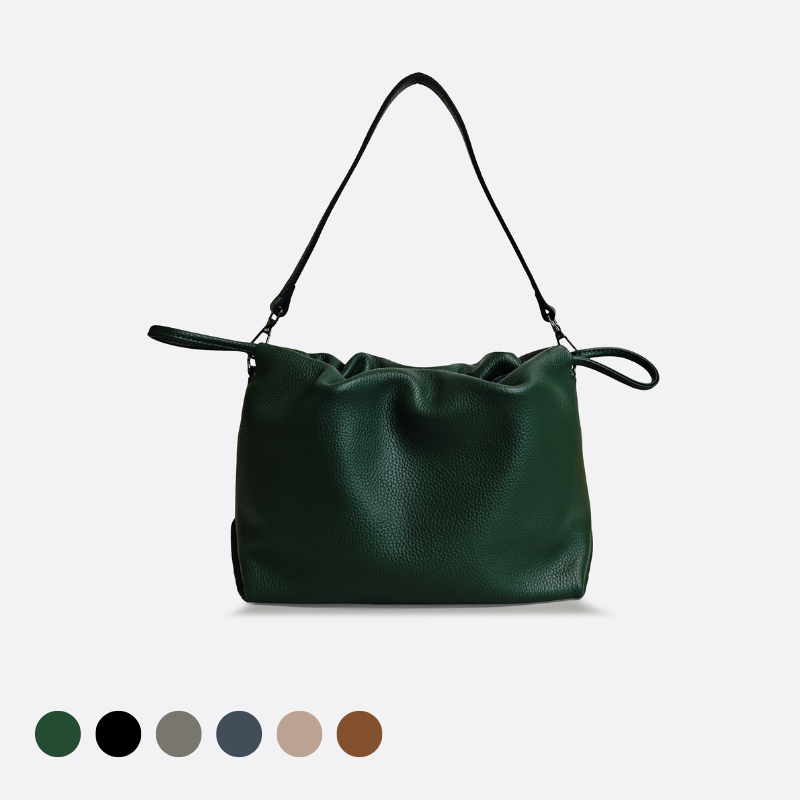 Women's genuine cowhide leather drawstring clutch handbag Kloud design