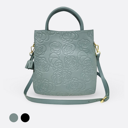 Women's genuine cowhide leather handbag Kriz design in floral print