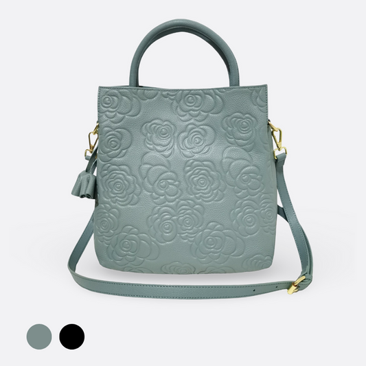 Women's genuine cowhide leather handbag Kriz design in floral print