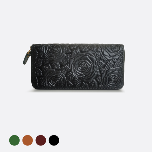 Women's genuine cowhide leather long wallet Metro Floral design