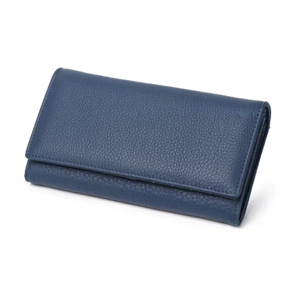 Women's genuine cowhide leather Flap design long wallet