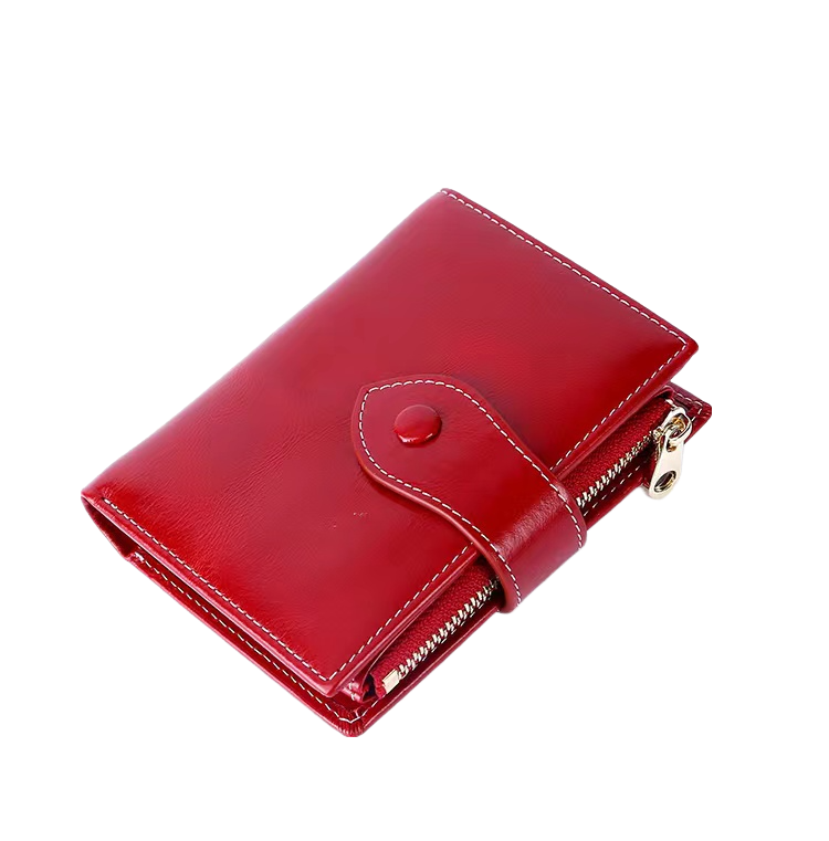 Women's waxed cowhide leather short wallet/purse Button V2 design