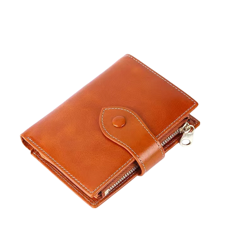 Women's waxed cowhide leather short wallet/purse Button V2 design