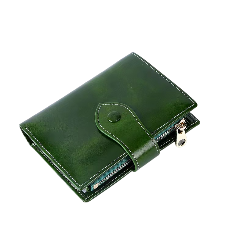 Women's waxed cowhide leather short wallet/purse Button V2 design