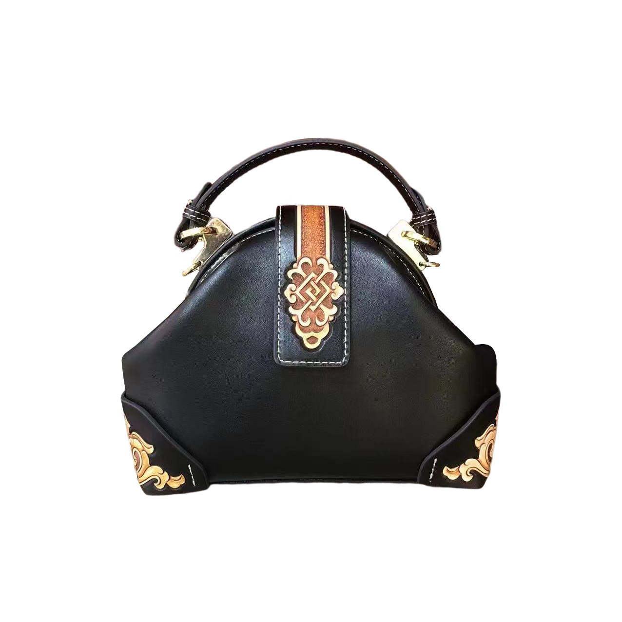 Women's genuine cowhide leather engraved handbag Crescent V2 design