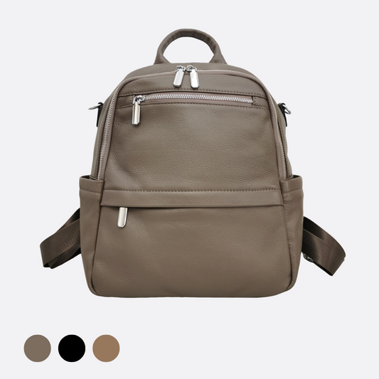 Women's multi zip cowhide leather backpack