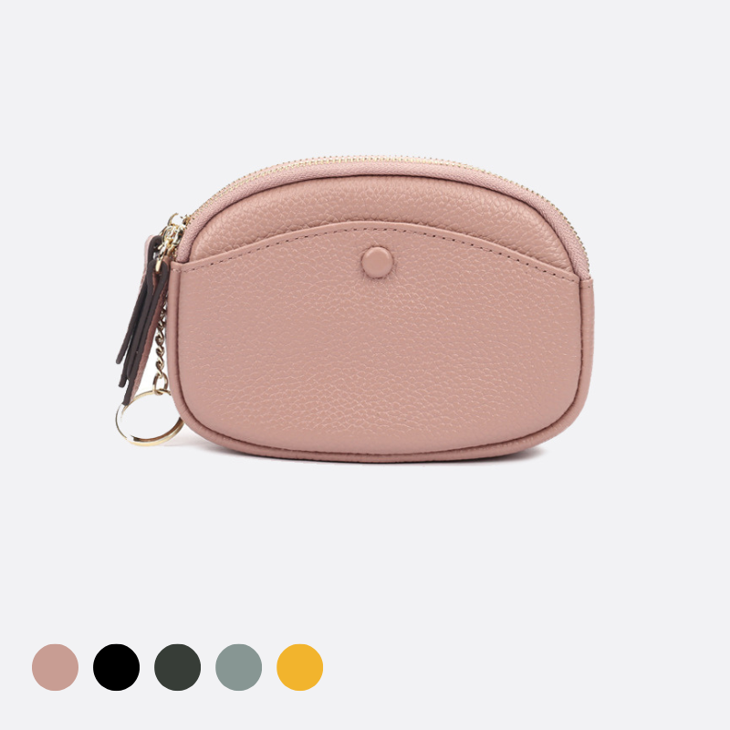 Women's genuine cowhide leather pouch Murca double zip design with keyring