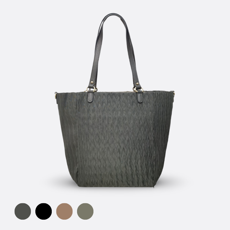 Women's nylon mix genuine cowhide leather Shopping Tote