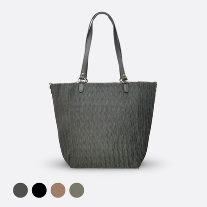 Women's nylon mix genuine cowhide leather Shopping Tote
