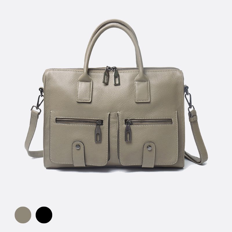 Unisex genuine cowhide leather top handle briefcase poches design