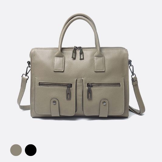 Unisex genuine cowhide leather top handle briefcase poches design