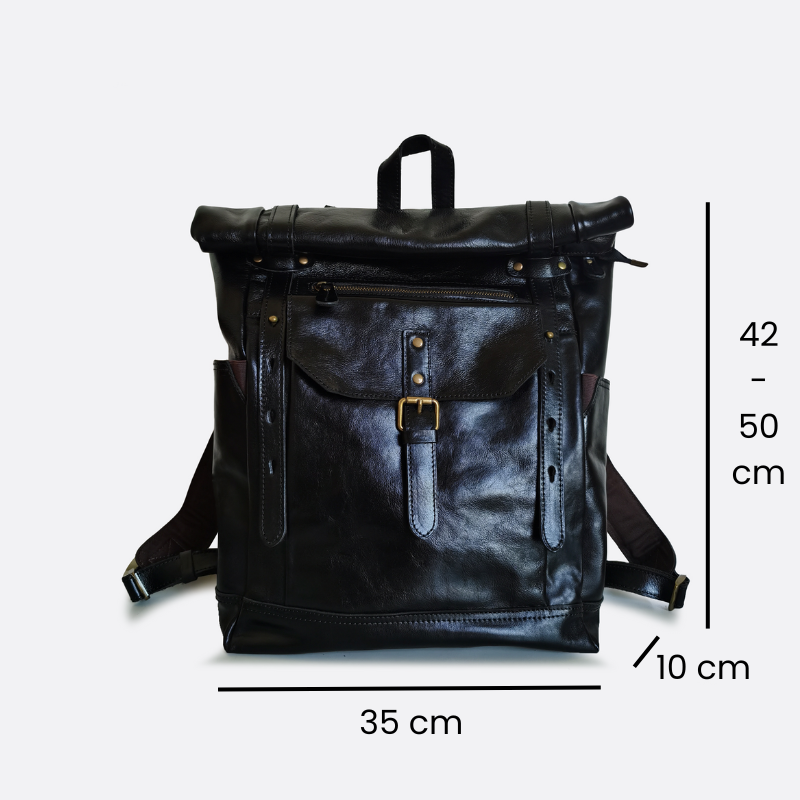 Unisex cowhide leather Torba design Roll top backpack