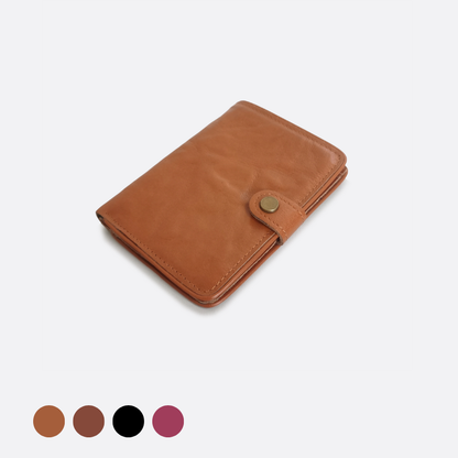 Women's and Men's unisex cowhide leather vertical flap wallet with button