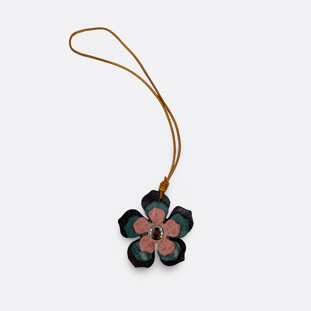 Women's genuine cowhide leather flower bag charm V2