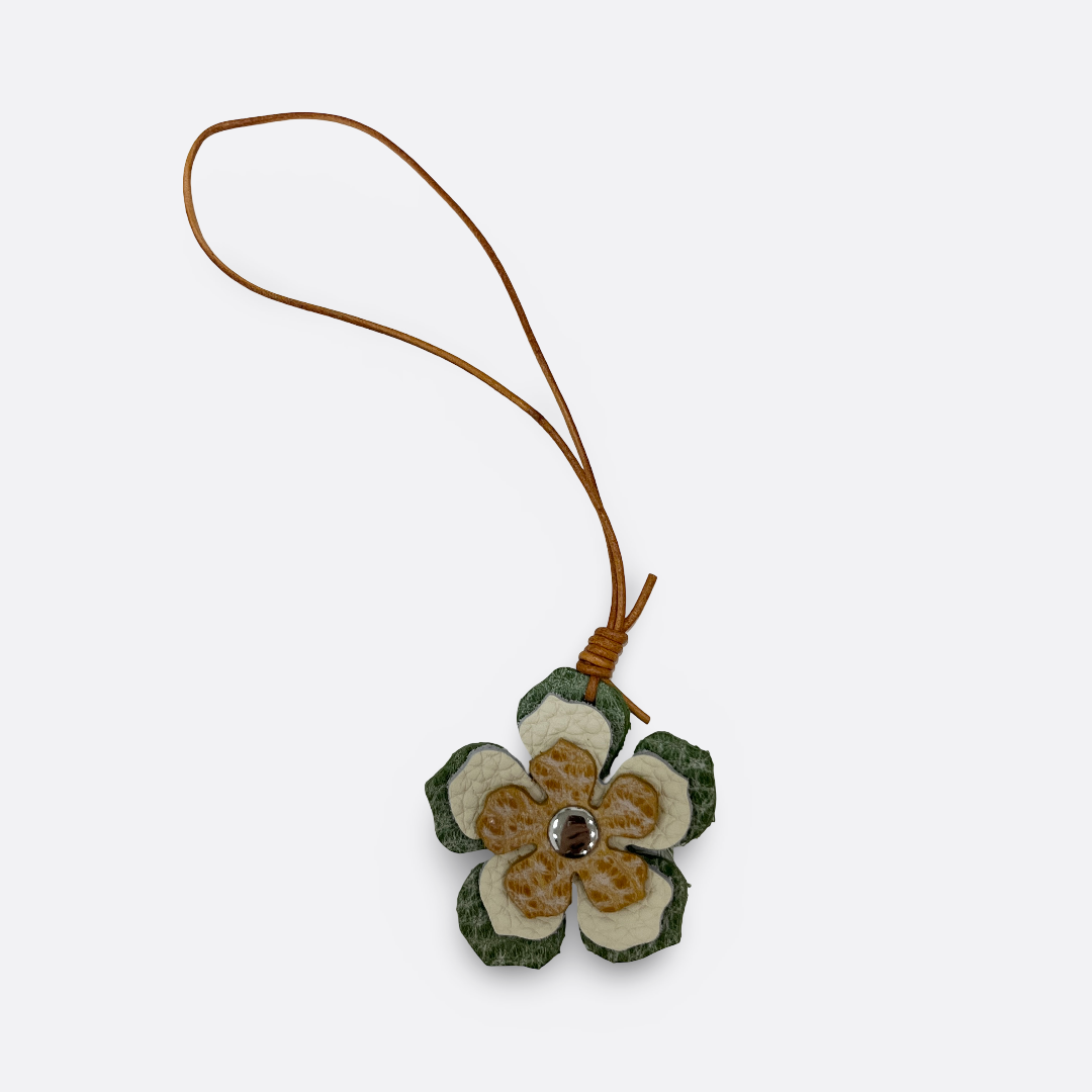 Women's genuine cowhide leather flower bag charm V2
