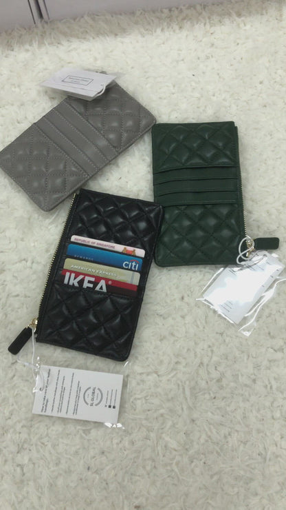 Women's genuine lambskin leather card holder/wallet with zip Vyar design