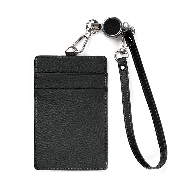 Unisex genuine cowhide leather lanyard with card slots and straps