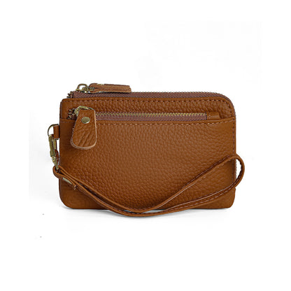 Women's genuine cowhide leather card holder/ short pouch Triple zip design