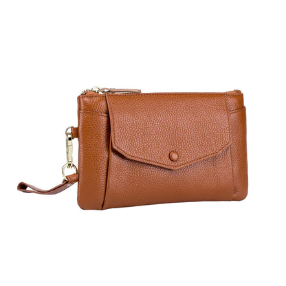 Women's cowhide leather pouch/card holder Envelope design with zip