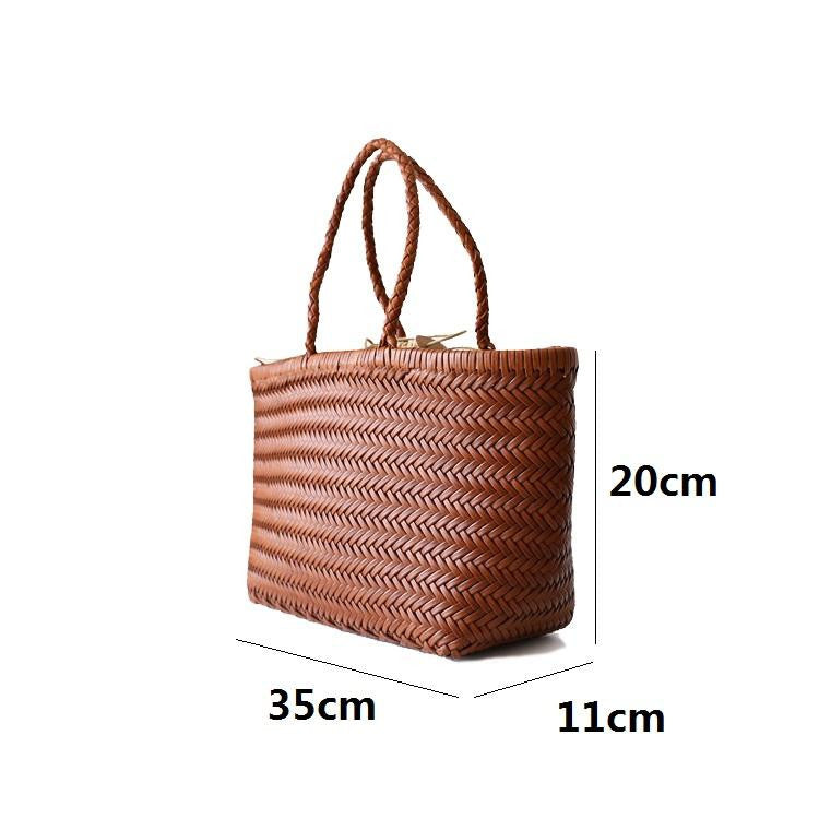 Women's handwoven genuine cowhide leather handbag Top Handle shopping tote by Tomorrow Closet