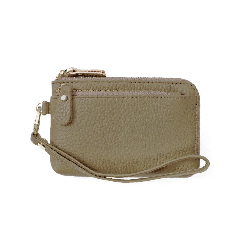 Women's genuine cowhide leather purse/ coin pouch Triple zip design