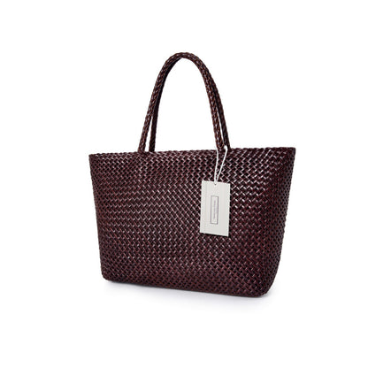 Women's handwoven genuine cowhide leather handbag Top Handle shopping tote V2