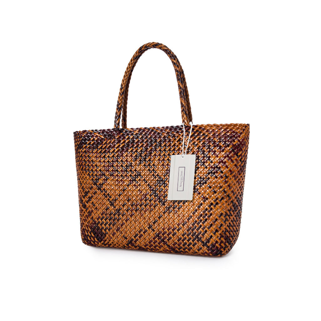 Women's handwoven genuine cowhide leather handbag Top Handle shopping tote V2