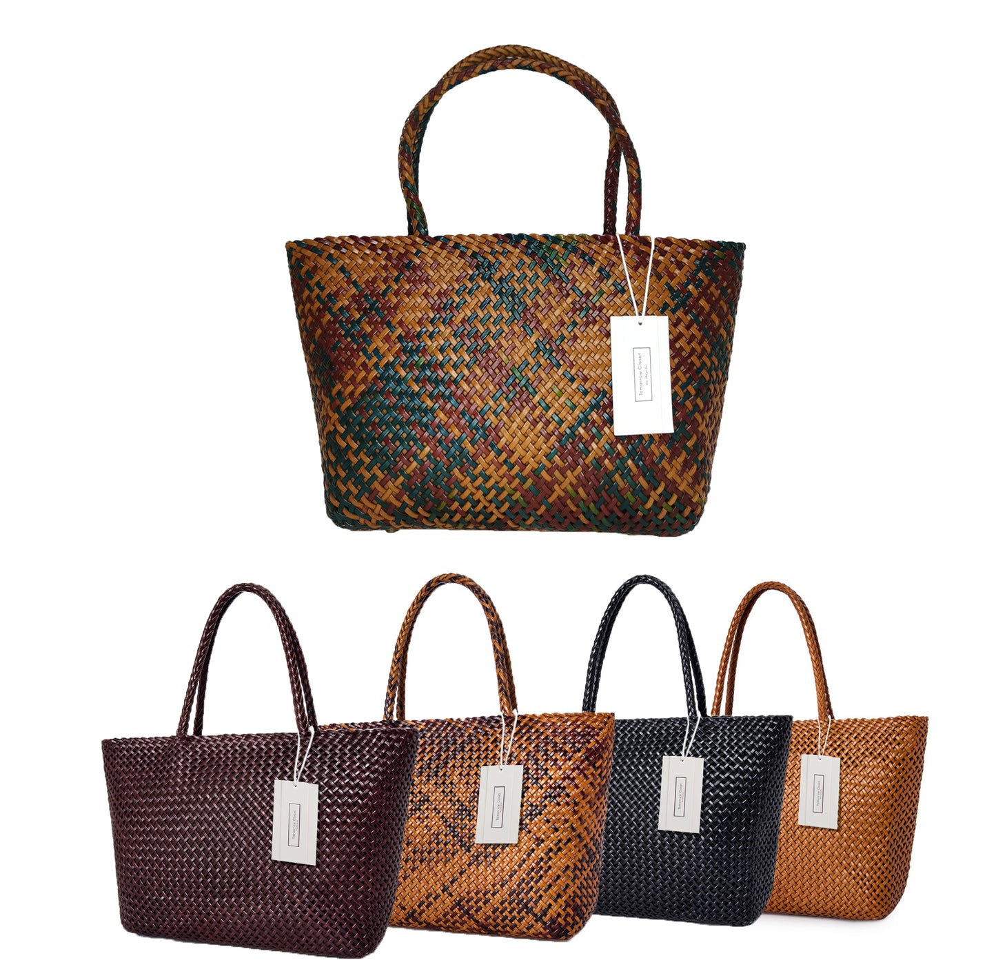 Women's handwoven genuine cowhide leather handbag Top Handle shopping tote V2