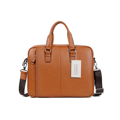 Unisex genuine cowhide leather top handle briefcase seam design by Tomorrow Closet