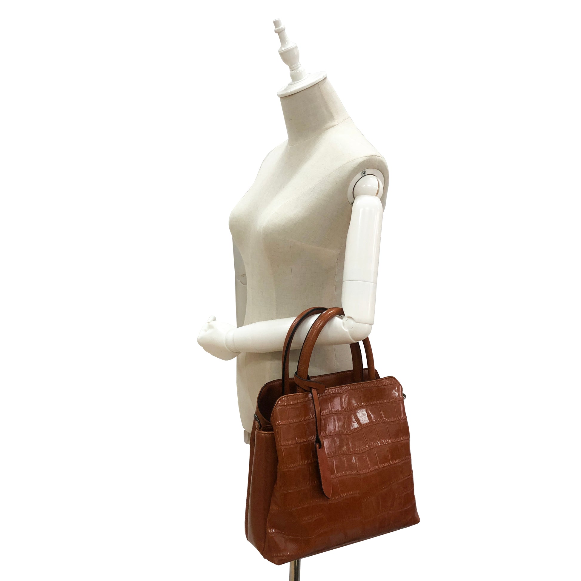 Women's genuine cowhide leather handbag in crocodile print Barbara design by Tomorrow Closet