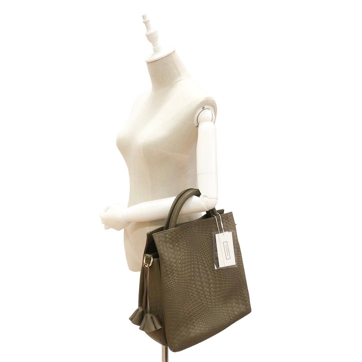 Women's genuine cowhide leather handbag Kriz design with handwoven print by Tomorrow Closet