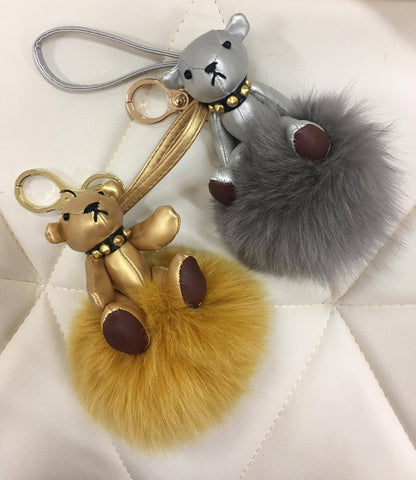 Limited edition Bear with fur ball bag charm silver/gold color by Tomorrow Closet