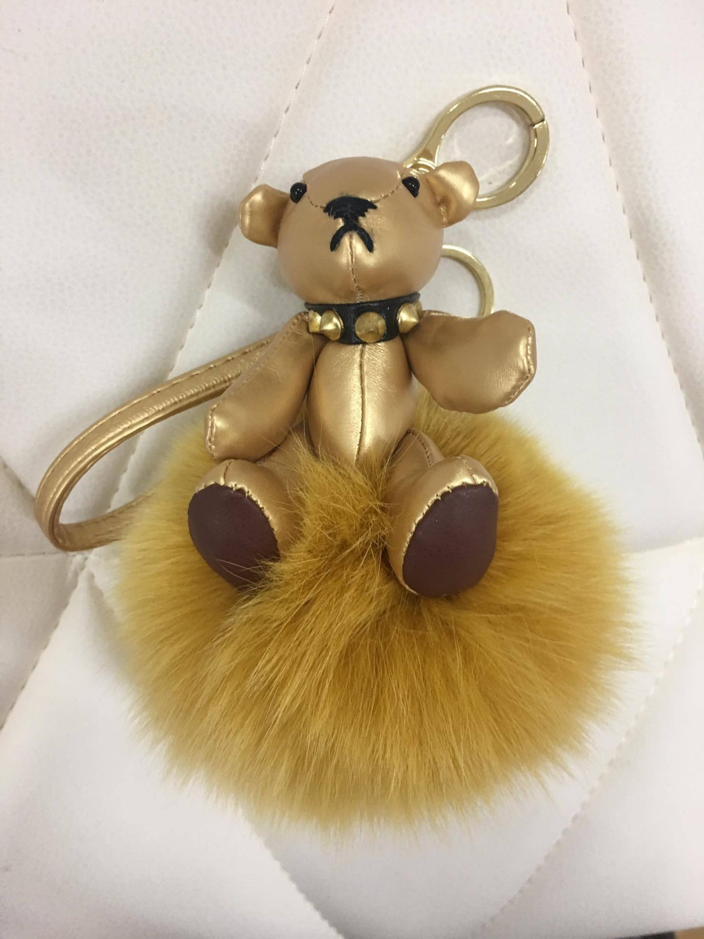 Limited edition Bear with fur ball bag charm silver/gold color by Tomorrow Closet