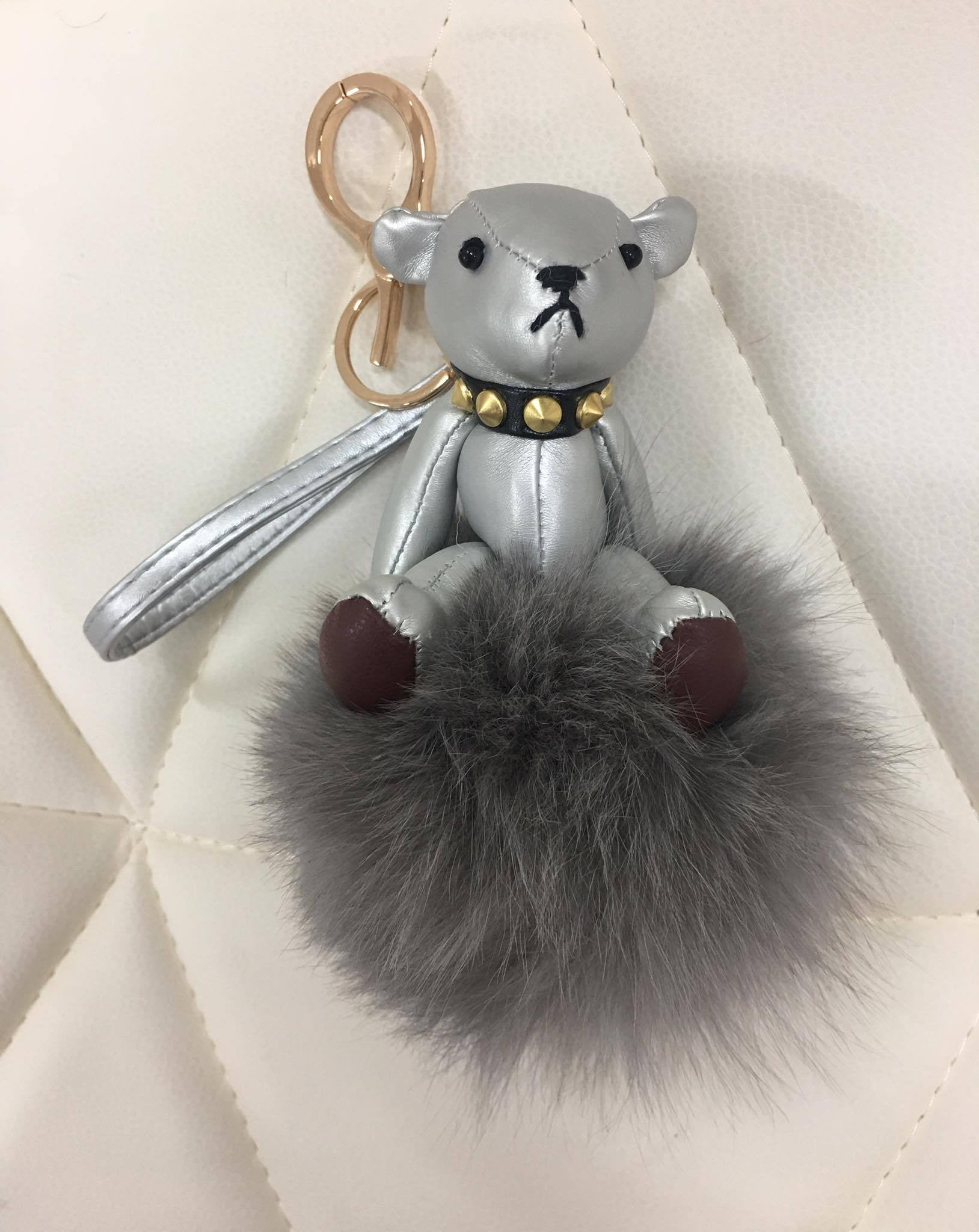 Limited edition Bear with fur ball bag charm silver/gold color by Tomorrow Closet