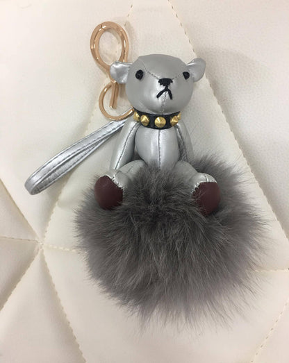 Limited edition Bear with fur ball bag charm silver/gold color by Tomorrow Closet